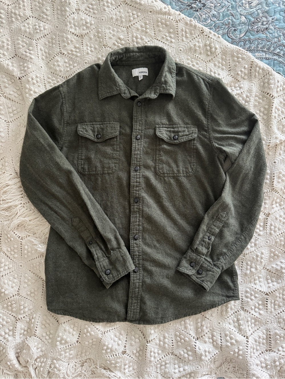 Sonoma Men's Olive Green Long-Sleeve Button-Down Shirt